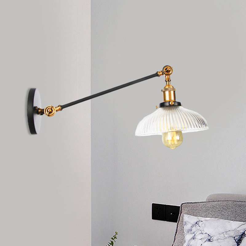 Vivolux | Schwarz/Bronze/Messing 1 Licht Wandmontierte Leuchte Vintage Klare Gerippte Glas Kuppelleuchte, 8"/12" L Arm