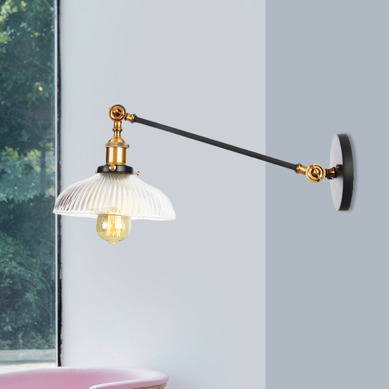 Vivolux | Schwarz/Bronze/Messing 1 Licht Wandmontierte Leuchte Vintage Klare Gerippte Glas Kuppelleuchte, 8"/12" L Arm