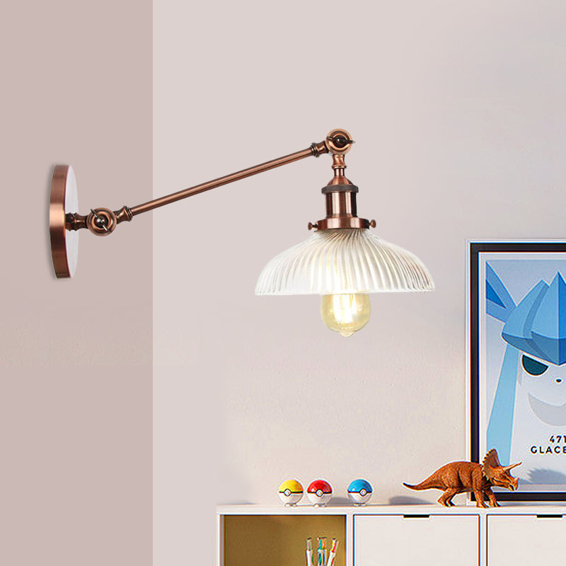 Vivolux | Schwarz/Bronze/Messing 1 Licht Wandmontierte Leuchte Vintage Klare Gerippte Glas Kuppelleuchte, 8"/12" L Arm