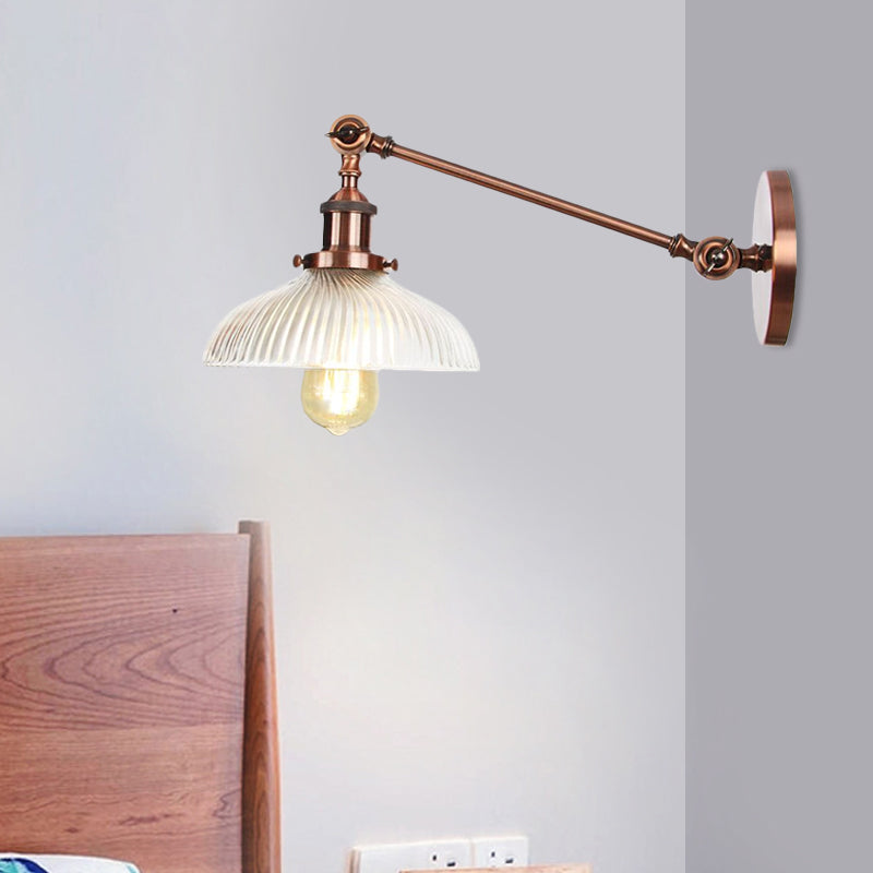 Vivolux | Schwarz/Bronze/Messing 1 Licht Wandmontierte Leuchte Vintage Klare Gerippte Glas Kuppelleuchte, 8"/12" L Arm