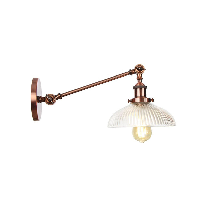 Vivolux | Schwarz/Bronze/Messing 1 Licht Wandmontierte Leuchte Vintage Klare Gerippte Glas Kuppelleuchte, 8"/12" L Arm