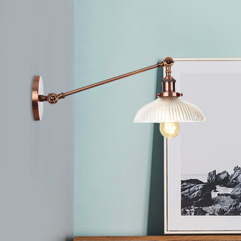 Vivolux | Schwarz/Bronze/Messing 1 Licht Wandmontierte Leuchte Vintage Klare Gerippte Glas Kuppelleuchte, 8"/12" L Arm