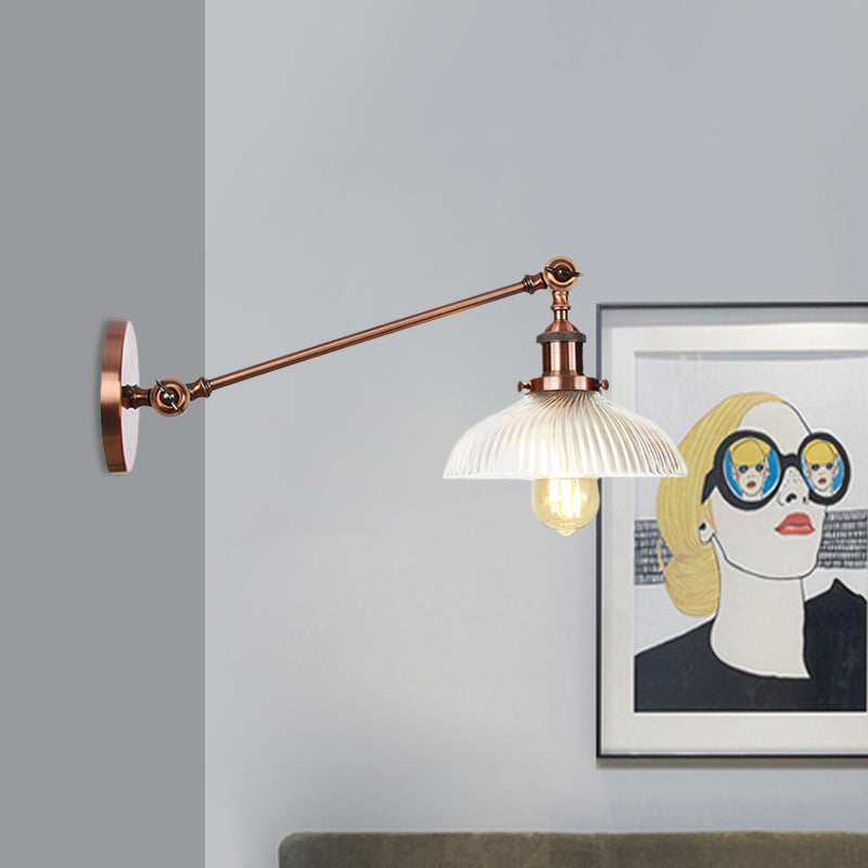 Vivolux | Schwarz/Bronze/Messing 1 Licht Wandmontierte Leuchte Vintage Klare Gerippte Glas Kuppelleuchte, 8"/12" L Arm