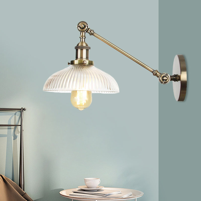 Vivolux | Schwarz/Bronze/Messing 1 Licht Wandmontierte Leuchte Vintage Klare Gerippte Glas Kuppelleuchte, 8"/12" L Arm