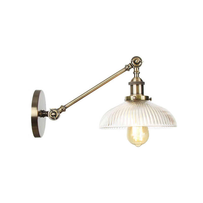 Vivolux | Schwarz/Bronze/Messing 1 Licht Wandmontierte Leuchte Vintage Klare Gerippte Glas Kuppelleuchte, 8"/12" L Arm