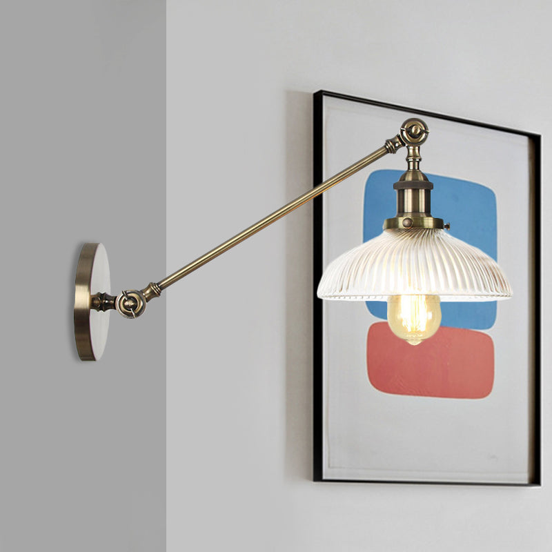 Vivolux | Schwarz/Bronze/Messing 1 Licht Wandmontierte Leuchte Vintage Klare Gerippte Glas Kuppelleuchte, 8"/12" L Arm