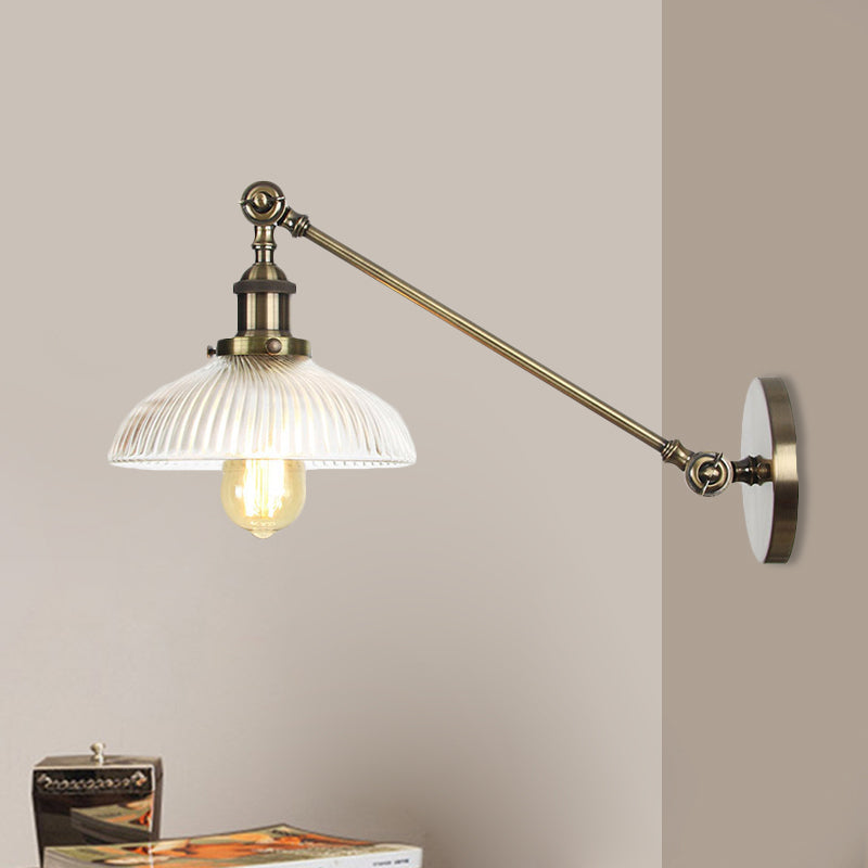 Vivolux | Schwarz/Bronze/Messing 1 Licht Wandmontierte Leuchte Vintage Klare Gerippte Glas Kuppelleuchte, 8"/12" L Arm