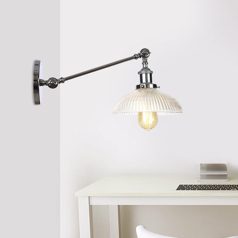 Vivolux | Schwarz/Bronze/Messing 1 Licht Wandmontierte Leuchte Vintage Klare Gerippte Glas Kuppelleuchte, 8"/12" L Arm