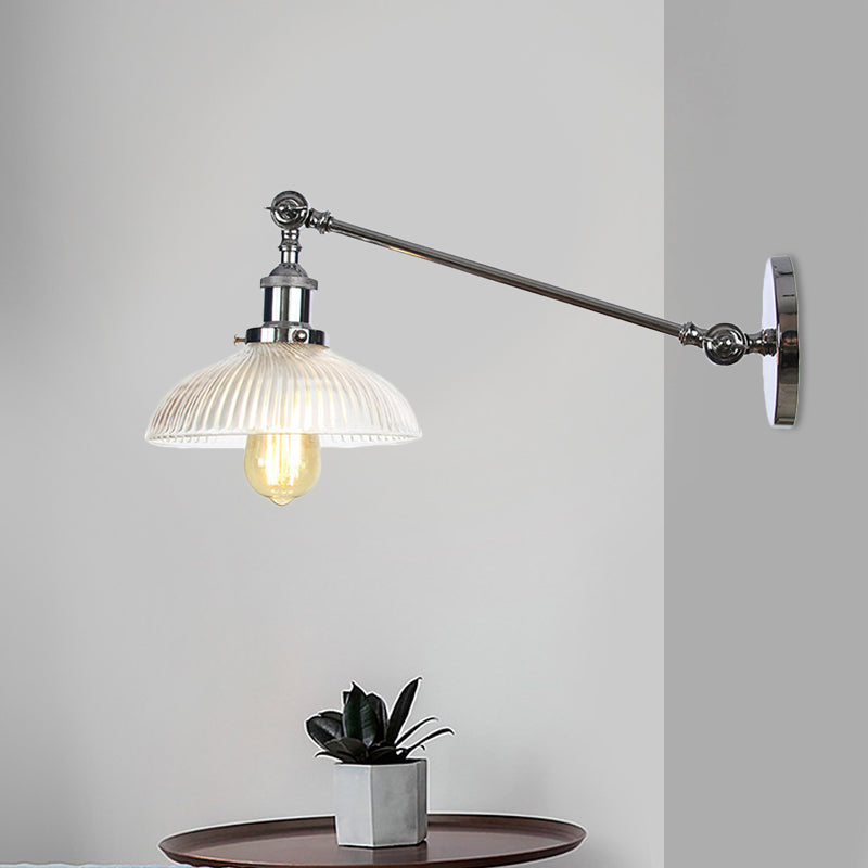 Vivolux | Schwarz/Bronze/Messing 1 Licht Wandmontierte Leuchte Vintage Klare Gerippte Glas Kuppelleuchte, 8"/12" L Arm