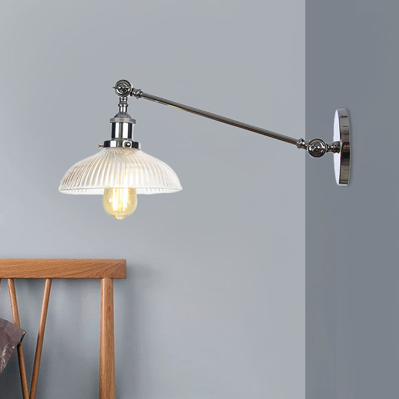 Vivolux | Schwarz/Bronze/Messing 1 Licht Wandmontierte Leuchte Vintage Klare Gerippte Glas Kuppelleuchte, 8"/12" L Arm