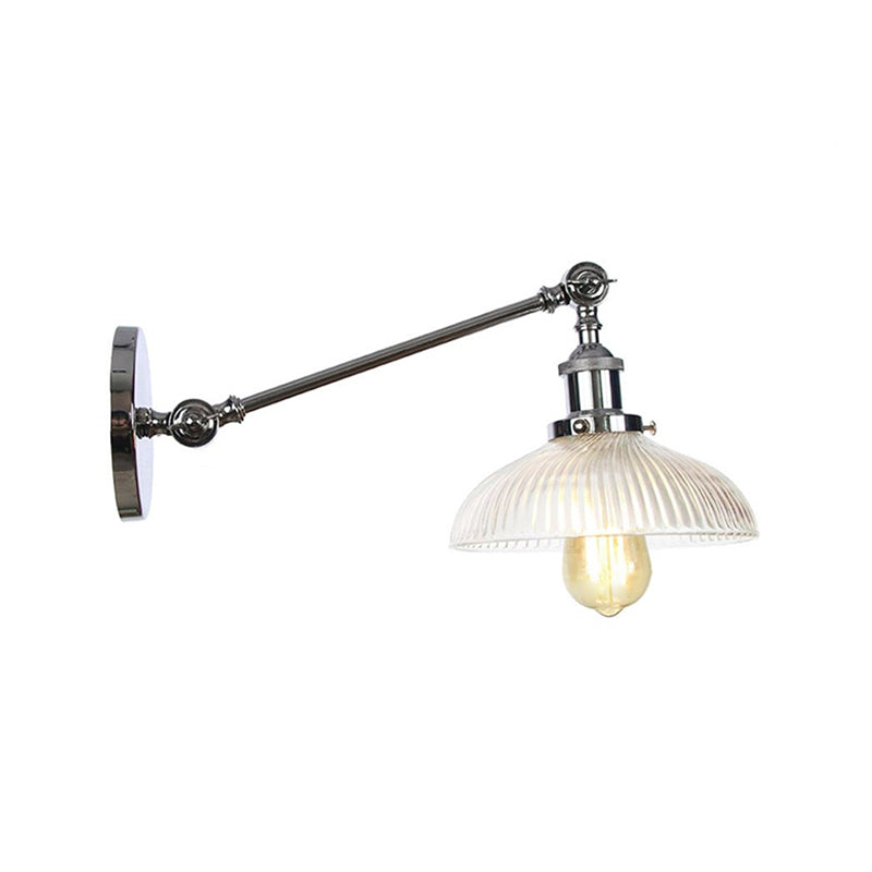 Vivolux | Schwarz/Bronze/Messing 1 Licht Wandmontierte Leuchte Vintage Klare Gerippte Glas Kuppelleuchte, 8"/12" L Arm