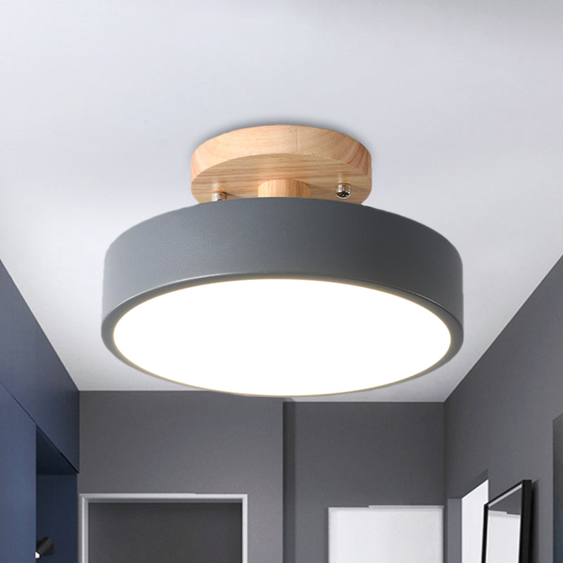 Vivolux | Skandinavische LED-Deckenleuchte mit Holz | Moderne Trommelform für Flure und Eingänge | Energieeffiziente Beleuchtung