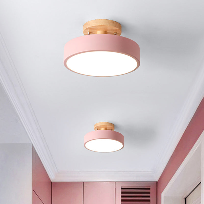 Vivolux | Skandinavische LED-Deckenleuchte mit Holz | Moderne Trommelform für Flure und Eingänge | Energieeffiziente Beleuchtung