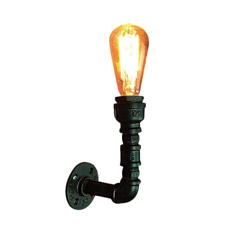 Vivolux | 1 Bulb Blote Bulb Muurverlichting Vintage Zwarte Afwerking IJzeren Wandmontage Pijplamp voor Hoek