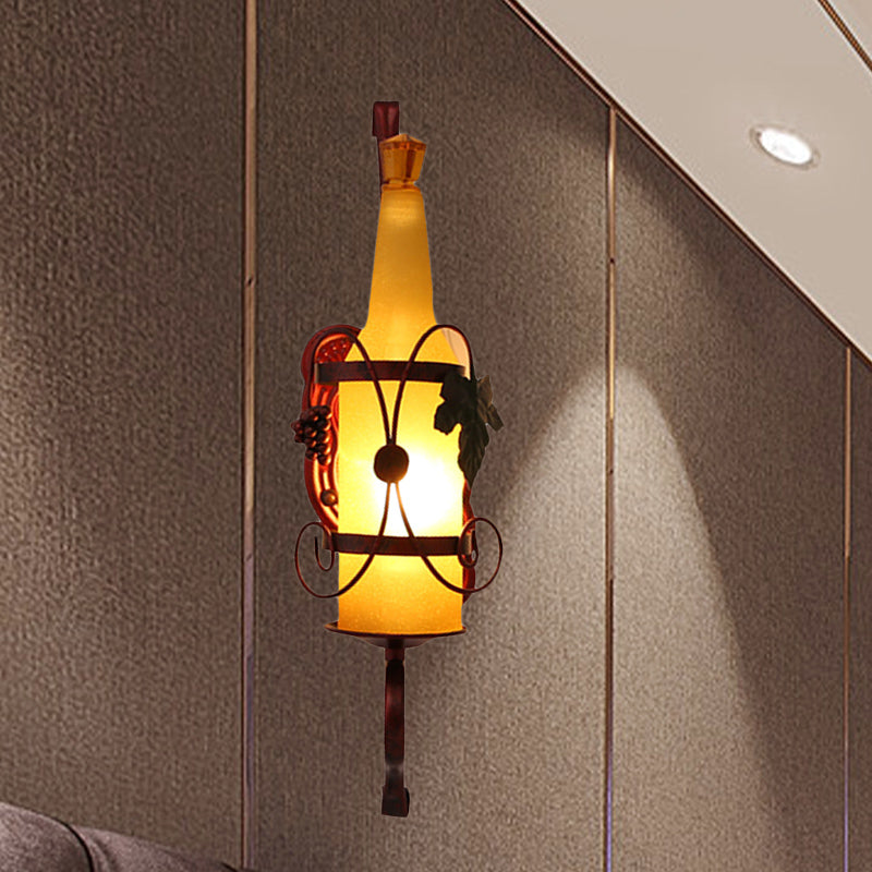 Vivolux | 1 Kopf Flasche Wandleuchte Vintage Kupfer Gelbes Glas Wandmontage Lampe Armatur mit Weinregal Design