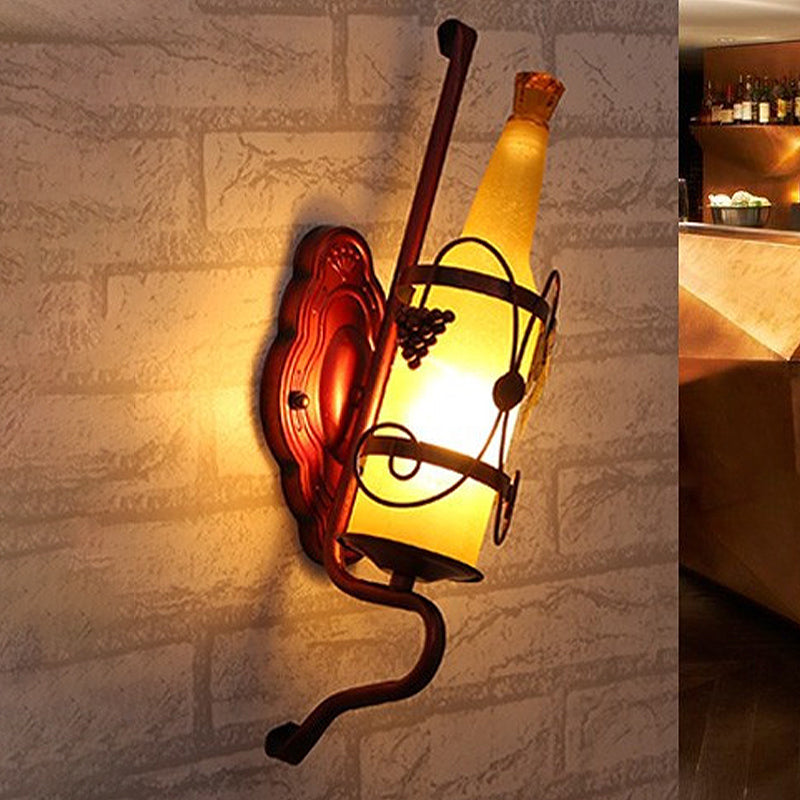 Vivolux | 1 Kopf Flasche Wandleuchte Vintage Kupfer Gelbes Glas Wandmontage Lampe Armatur mit Weinregal Design