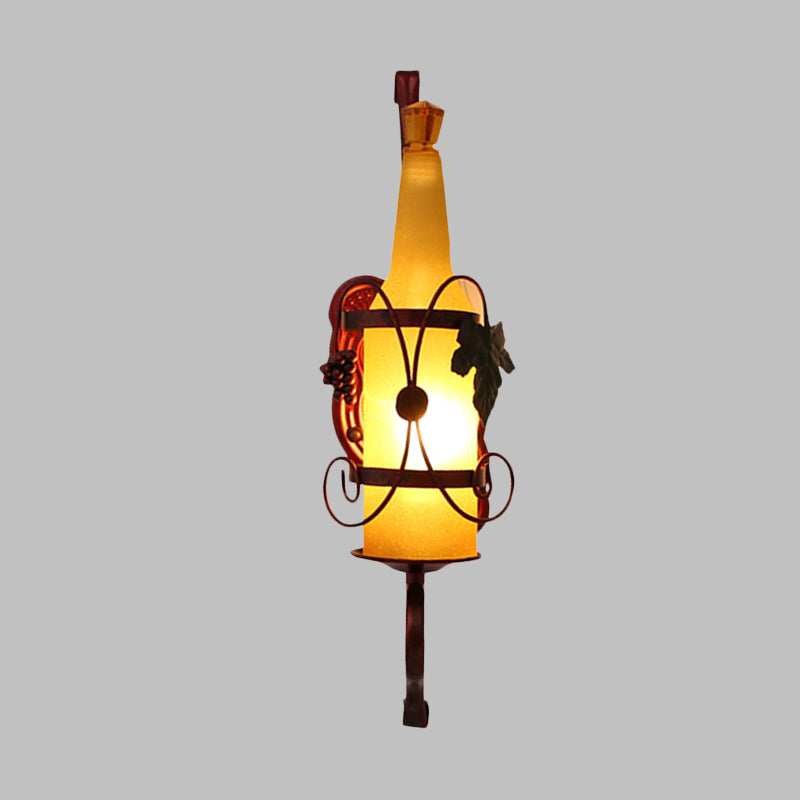 Vivolux | 1 Kopf Flasche Wandleuchte Vintage Kupfer Gelbes Glas Wandmontage Lampe Armatur mit Weinregal Design