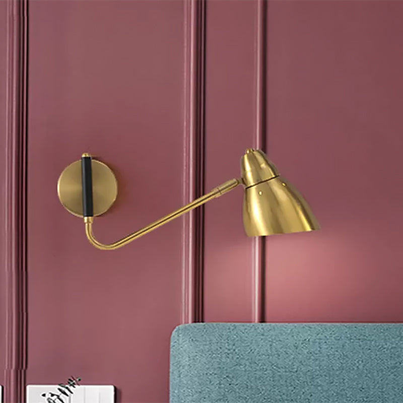 Vivolux | 1 Glühbirne Schlafzimmer Wandleuchte Zeitgenössische Gold Wandmontierte Beleuchtung mit Kuppel-Metallschirm