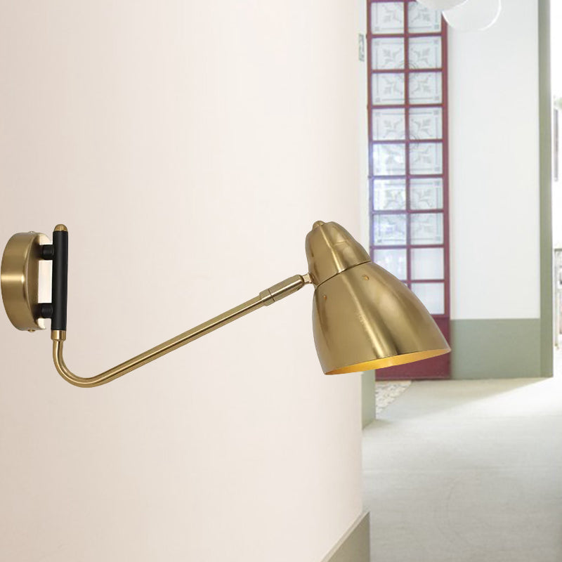 Vivolux | 1 Glühbirne Schlafzimmer Wandleuchte Zeitgenössische Gold Wandmontierte Beleuchtung mit Kuppel-Metallschirm