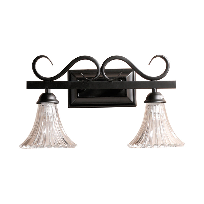Vivolux | Schwarze 2-Lampen-Wandleuchte Traditionelle Klare Strukturierte Glasglocke Make-Up Beleuchtung für Badezimmer