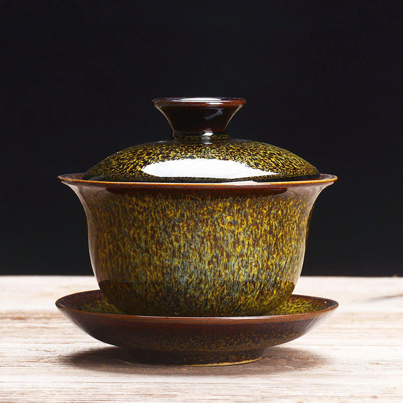 Vivolux | Vintage Kiln Keramik Gaiwan Sancai Teetasse Teetasse und Untertasse mit Deckel
