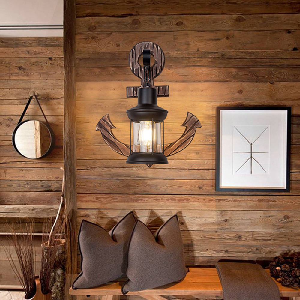 Vivolux | Vintage Anker LED Wandleuchte - Industrie Metall & Holz für Esszimmer/Wohnzimmer