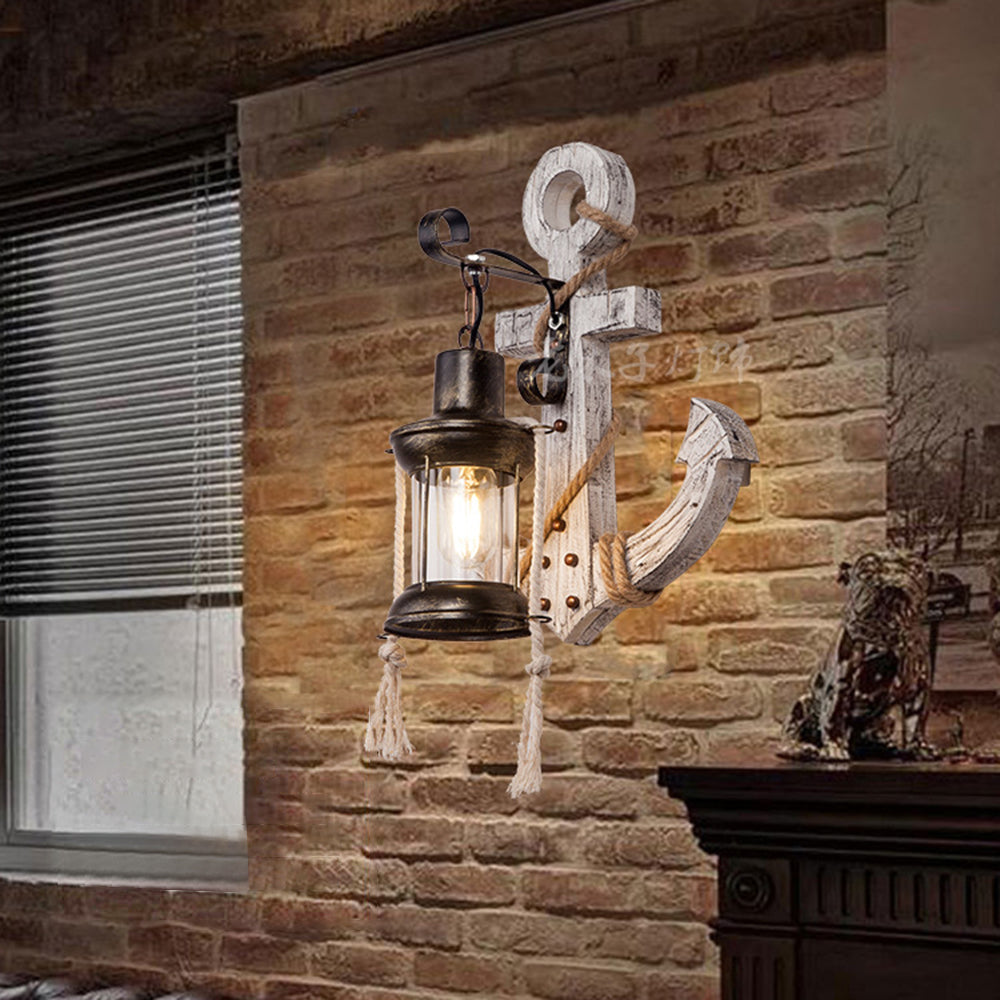 Vivolux | Vintage Anker LED Wandleuchte - Industrie Metall & Holz für Esszimmer/Wohnzimmer