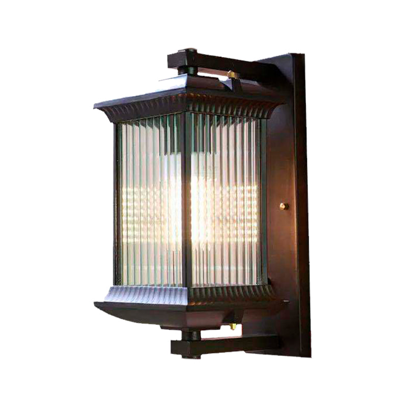 Vivolux | 1 Glühbirne Kubus Wandleuchte Rustikal Dunkelkaffee Klar Geriffelt Glas Wandmontierte Lampe, 9"/10" Breit