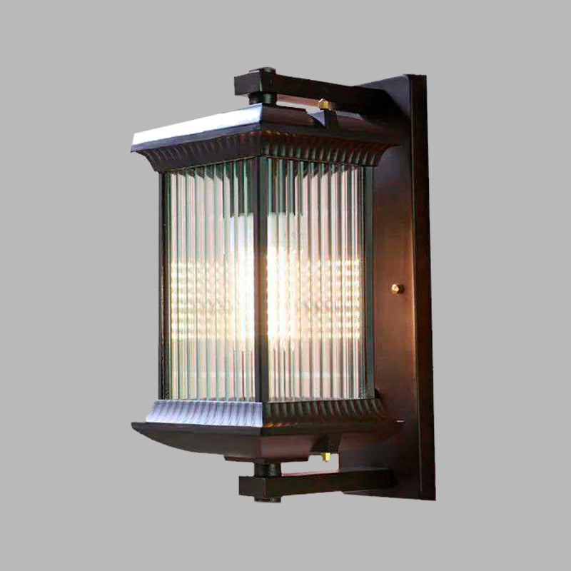 Vivolux | 1 Glühbirne Kubus Wandleuchte Rustikal Dunkelkaffee Klar Geriffelt Glas Wandmontierte Lampe, 9"/10" Breit