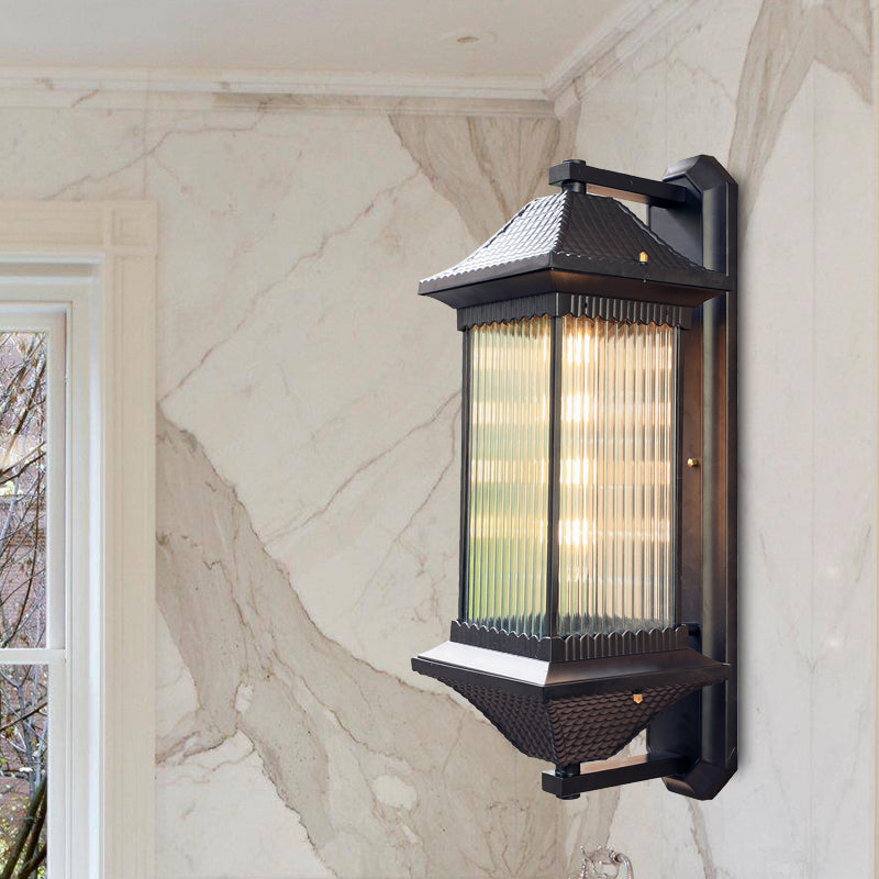 Vivolux | 1 Glühbirne Kubus Wandleuchte Rustikal Dunkelkaffee Klar Geriffelt Glas Wandmontierte Lampe, 9"/10" Breit