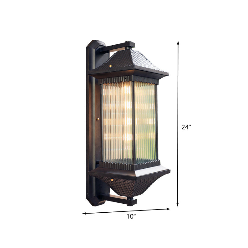 Vivolux | 1 Glühbirne Kubus Wandleuchte Rustikal Dunkelkaffee Klar Geriffelt Glas Wandmontierte Lampe, 9"/10" Breit