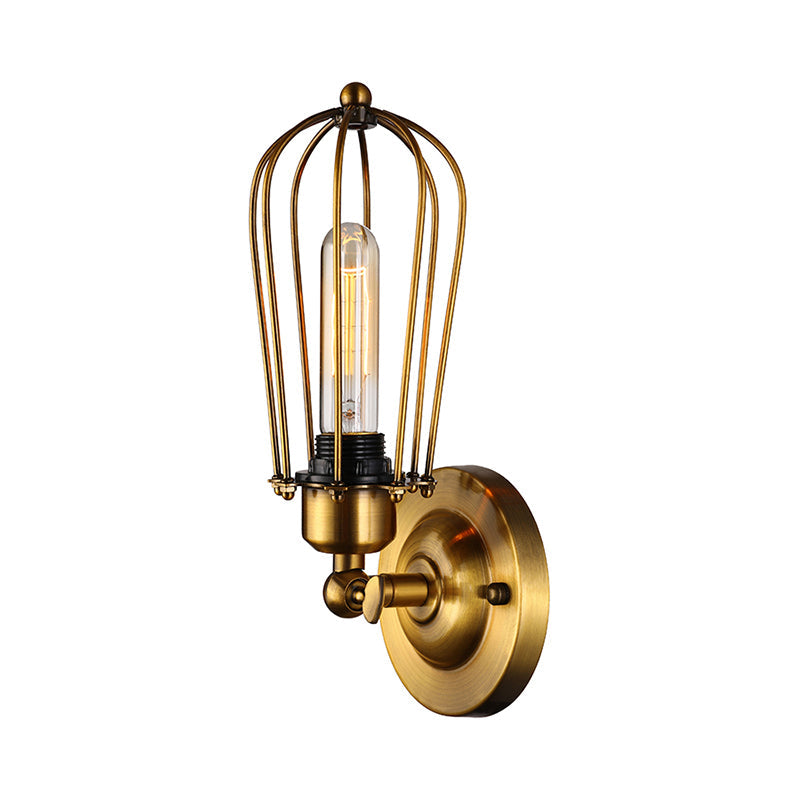 Vivolux | 1 Kopf Mini Wand Leuchte mit Käfigschirm Vintage Stil Dunkelrost/Messing Metall Wandlampe für Wohnzimmer