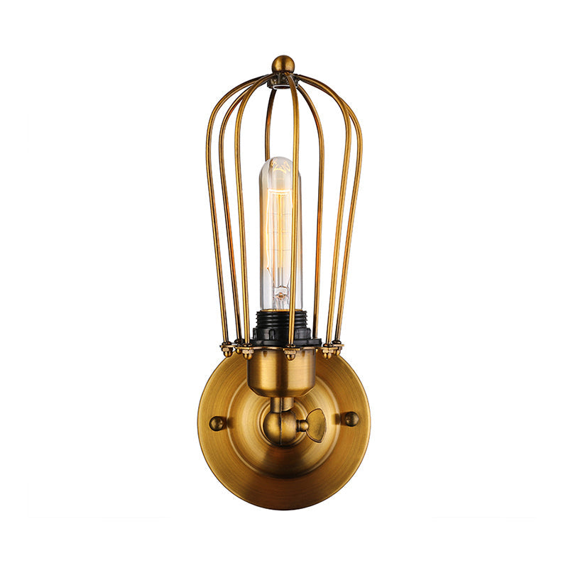 Vivolux | 1 Kopf Mini Wand Leuchte mit Käfigschirm Vintage Stil Dunkelrost/Messing Metall Wandlampe für Wohnzimmer