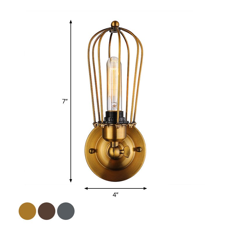 Vivolux | 1 Kopf Mini Wand Leuchte mit Käfigschirm Vintage Stil Dunkelrost/Messing Metall Wandlampe für Wohnzimmer
