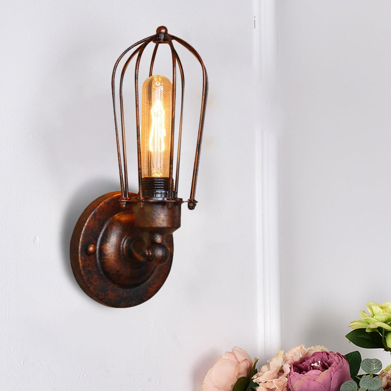 Vivolux | 1 Kopf Mini Wand Leuchte mit Käfigschirm Vintage Stil Dunkelrost/Messing Metall Wandlampe für Wohnzimmer