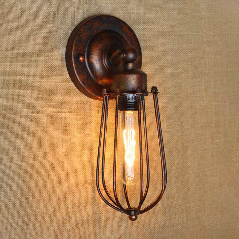Vivolux | 1 Kopf Mini Wand Leuchte mit Käfigschirm Vintage Stil Dunkelrost/Messing Metall Wandlampe für Wohnzimmer