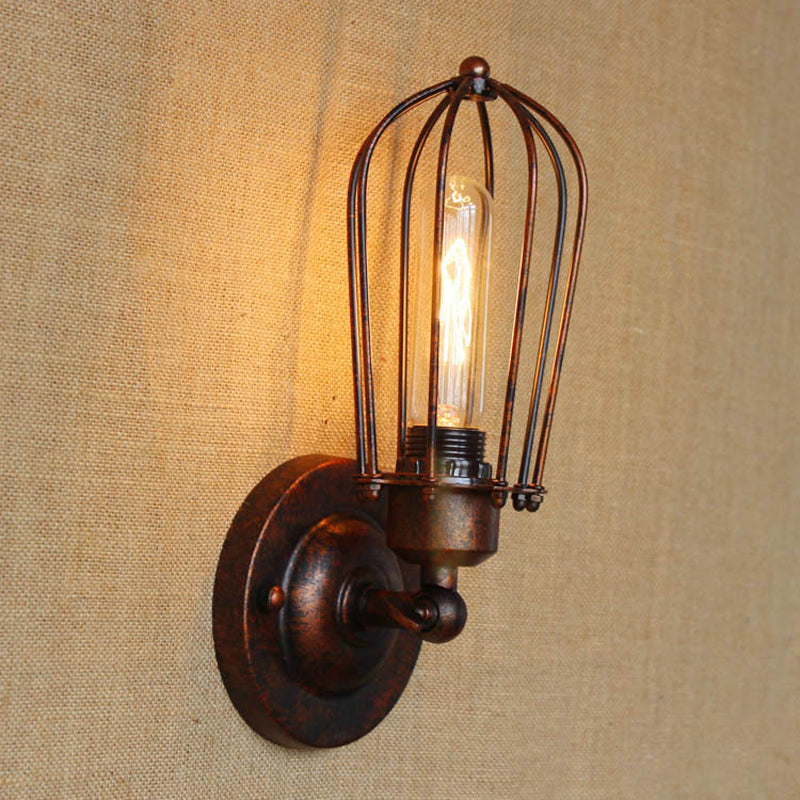 Vivolux | 1 Kopf Mini Wand Leuchte mit Käfigschirm Vintage Stil Dunkelrost/Messing Metall Wandlampe für Wohnzimmer