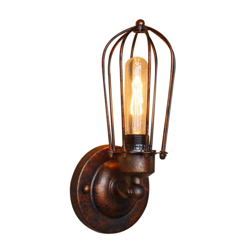 Vivolux | 1 Kopf Mini Wand Leuchte mit Käfigschirm Vintage Stil Dunkelrost/Messing Metall Wandlampe für Wohnzimmer