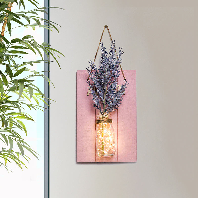 Vivolux | Roze Bloem/Tak Muur String Licht Rustieke Glazen Pot Twinkle Licht voor Café Restaurant