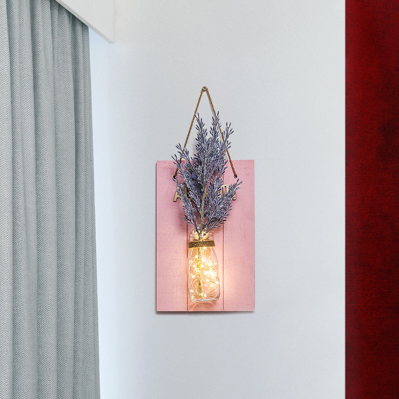 Vivolux | Roze Bloem/Tak Muur String Licht Rustieke Glazen Pot Twinkle Licht voor Café Restaurant
