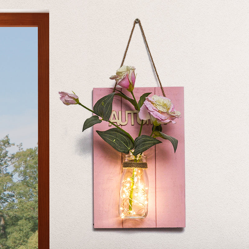 Vivolux | Roze Bloem/Tak Muur String Licht Rustieke Glazen Pot Twinkle Licht voor Café Restaurant