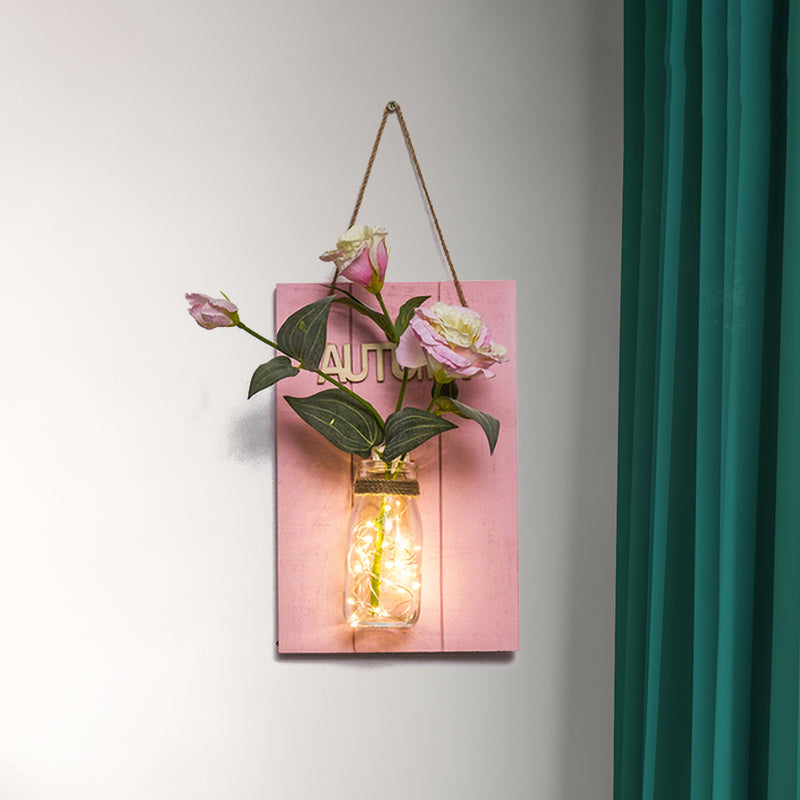 Vivolux | Roze Bloem/Tak Muur String Licht Rustieke Glazen Pot Twinkle Licht voor Café Restaurant