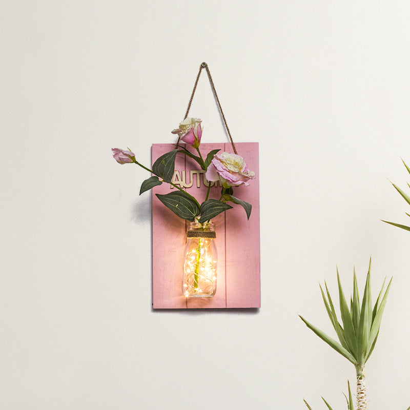 Vivolux | Roze Bloem/Tak Muur String Licht Rustieke Glazen Pot Twinkle Licht voor Café Restaurant