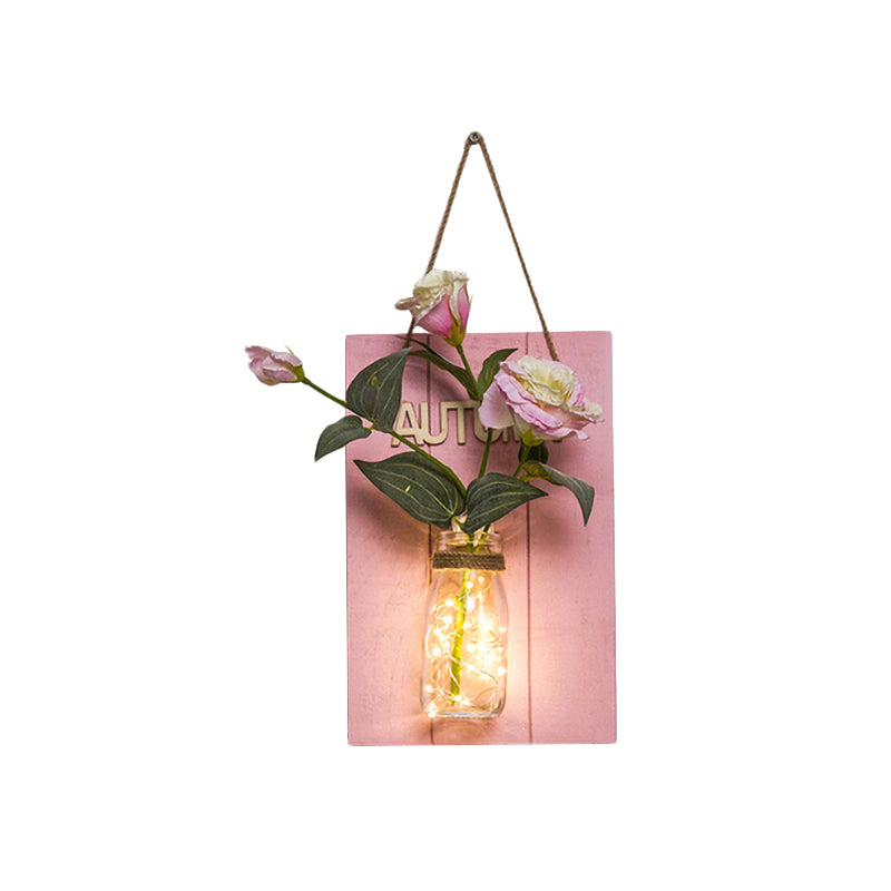 Vivolux | Roze Bloem/Tak Muur String Licht Rustieke Glazen Pot Twinkle Licht voor Café Restaurant
