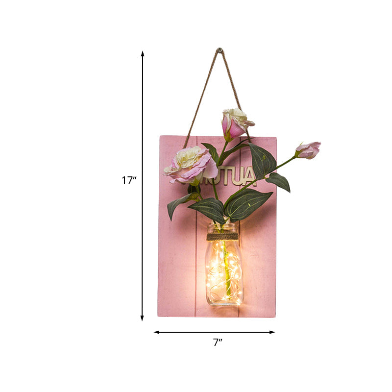 Vivolux | Roze Bloem/Tak Muur String Licht Rustieke Glazen Pot Twinkle Licht voor Café Restaurant