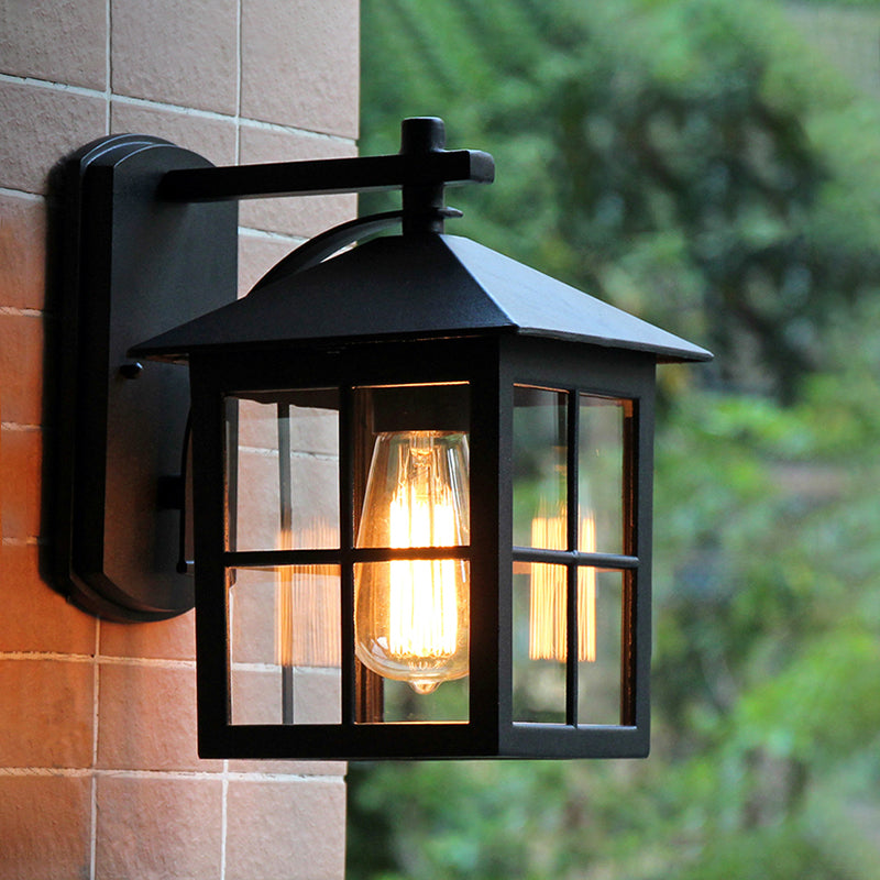 Vivolux | Schwarz 1 Kopf Wand Sconce Licht Lodges Klarglas Würfelform Wandlampe Leuchte für Außenbereich