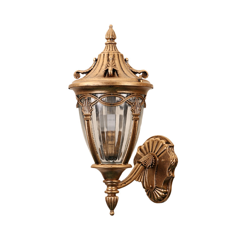 Vivolux | 1 Glühbirne Urne Wand Sconce Licht Loft Messing/schwarzes Metall Wandlampe Leuchte mit klarem geripptem Glas-Schirm