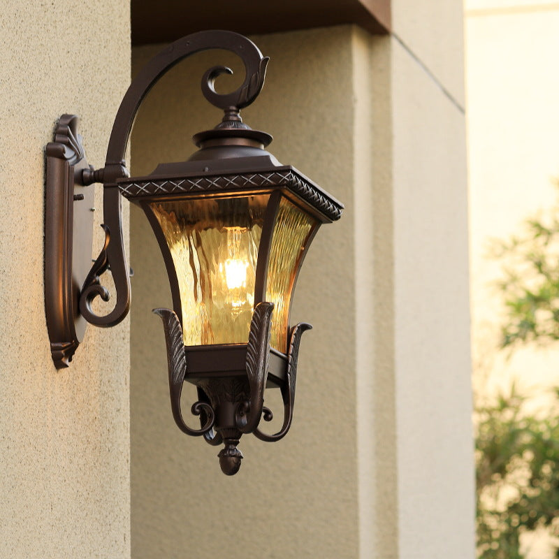 Vivolux | 1 Glühbirne Aluminium Wand-Sconces Land Dunkelkaffee Laterne Außenwandleuchte mit Wasser Glas Schirm