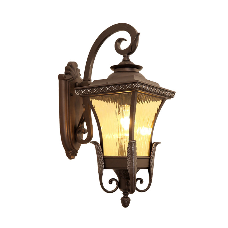 Vivolux | 1 Glühbirne Aluminium Wand-Sconces Land Dunkelkaffee Laterne Außenwandleuchte mit Wasser Glas Schirm