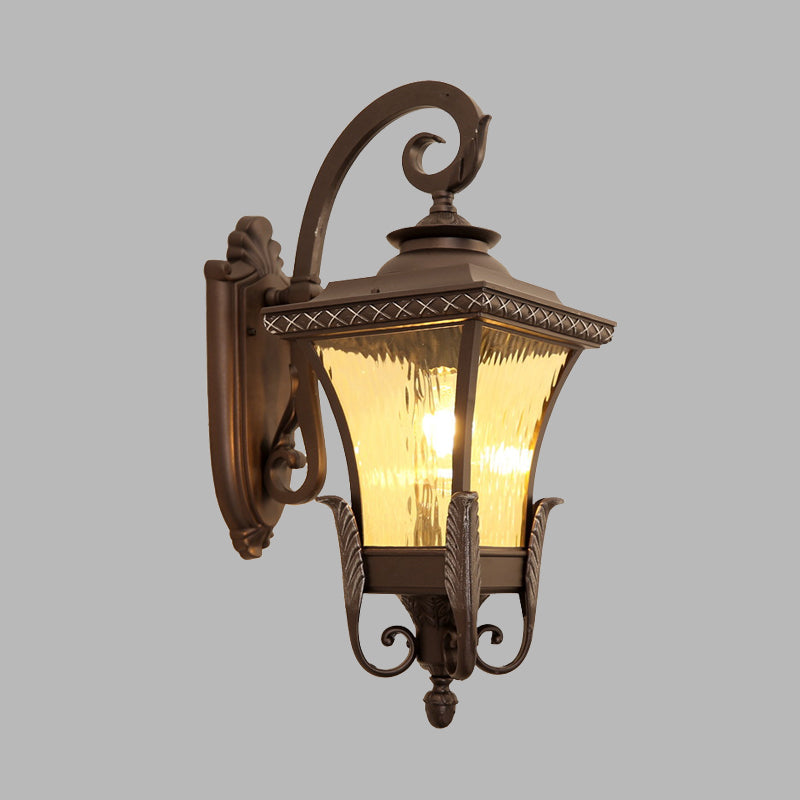 Vivolux | 1 Glühbirne Aluminium Wand-Sconces Land Dunkelkaffee Laterne Außenwandleuchte mit Wasser Glas Schirm